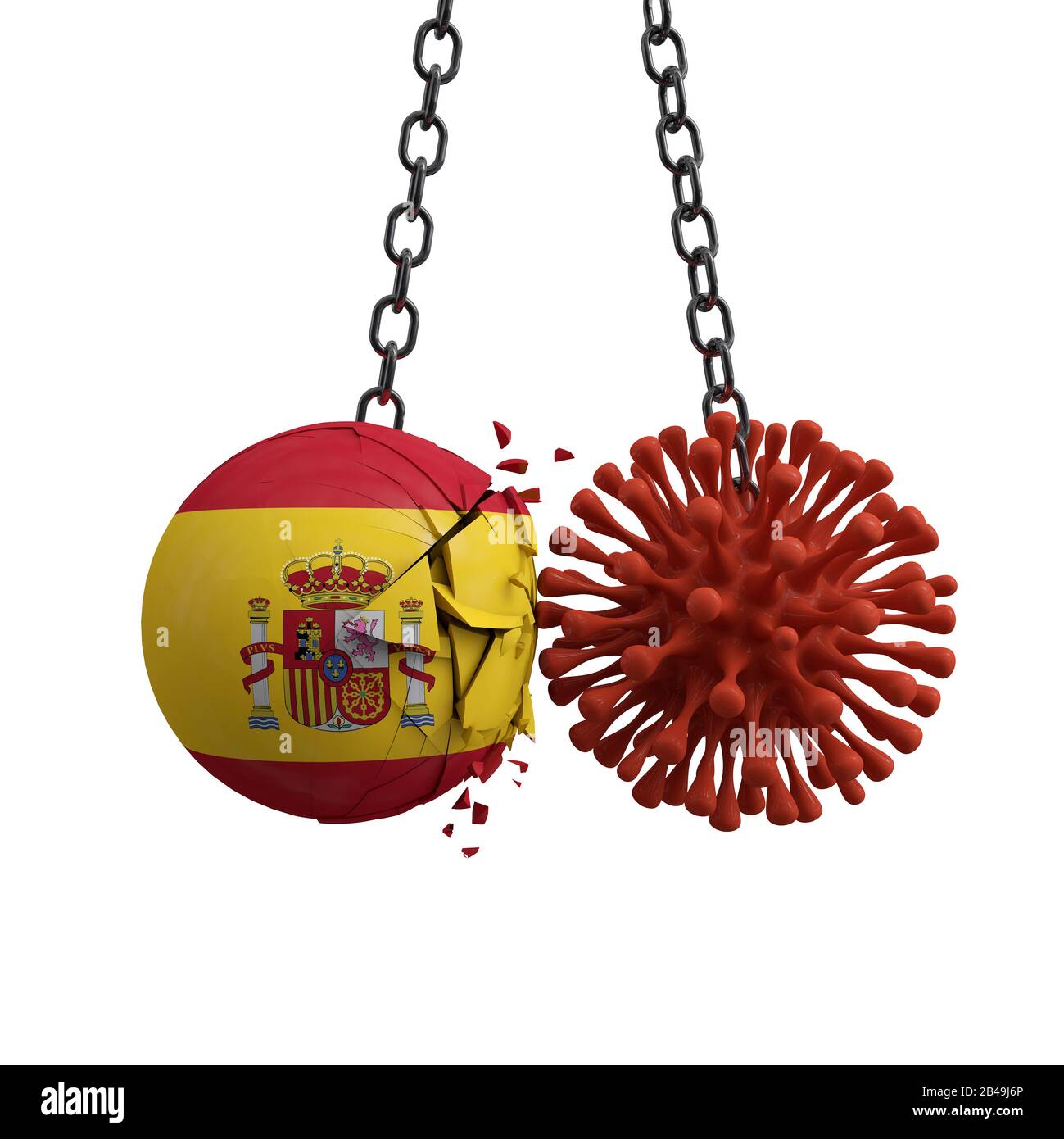 La sfera della Spagna colpisce in una microbo di malattia del virus. Rappresentazione 3D Foto Stock