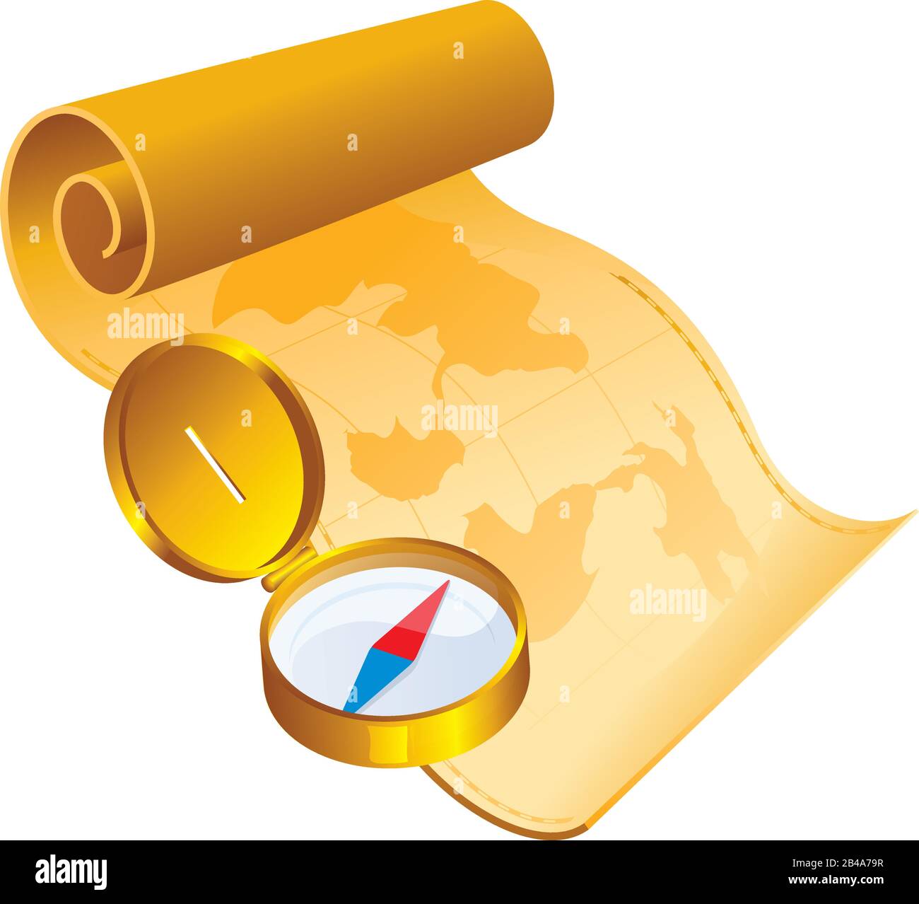 Illustrazione della mappa con bussola, con bel vettore di sfondo Illustrazione Vettoriale