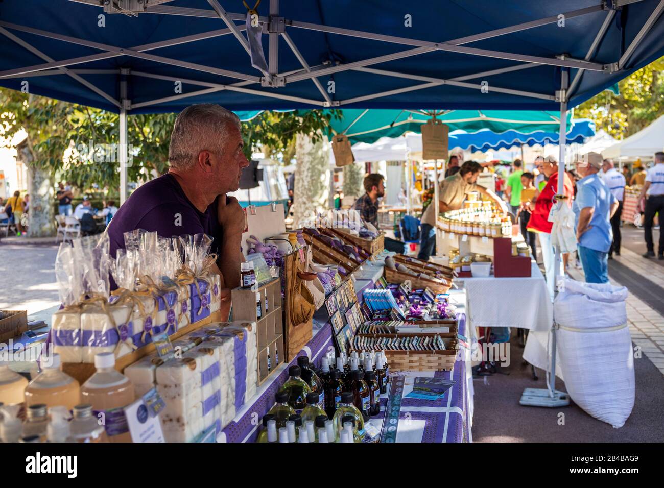 Francia, Var, Dracénie, Les Arcs sur Argens, Honey Festival, stalla di lavanda prodotti dalla Distilleria delle 4 valli di Chamaloc a Drôme Foto Stock