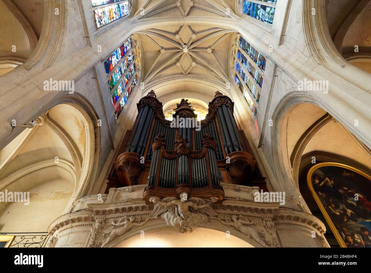 Francia, Parigi, il Marais, quartiere di Saint Gervais, chiesa di Saint Gervais Saint Protais, organi Foto Stock