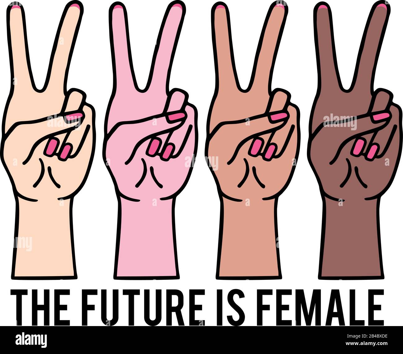 Mani femminili femministe con segno di pace, potere della ragazza, illustrazione vettoriale Illustrazione Vettoriale