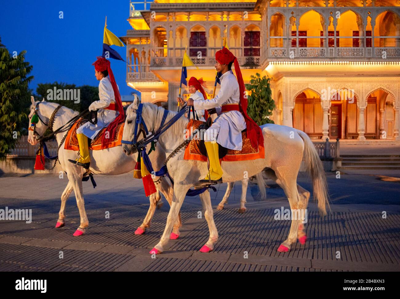 Mubarak Mahal A Jaipur City Palace, Rajasthan, India. Il palazzo era la sede del Maharaja di Jaipur, la testa del clan Kachwaha Rajput. Caldo welco Foto Stock