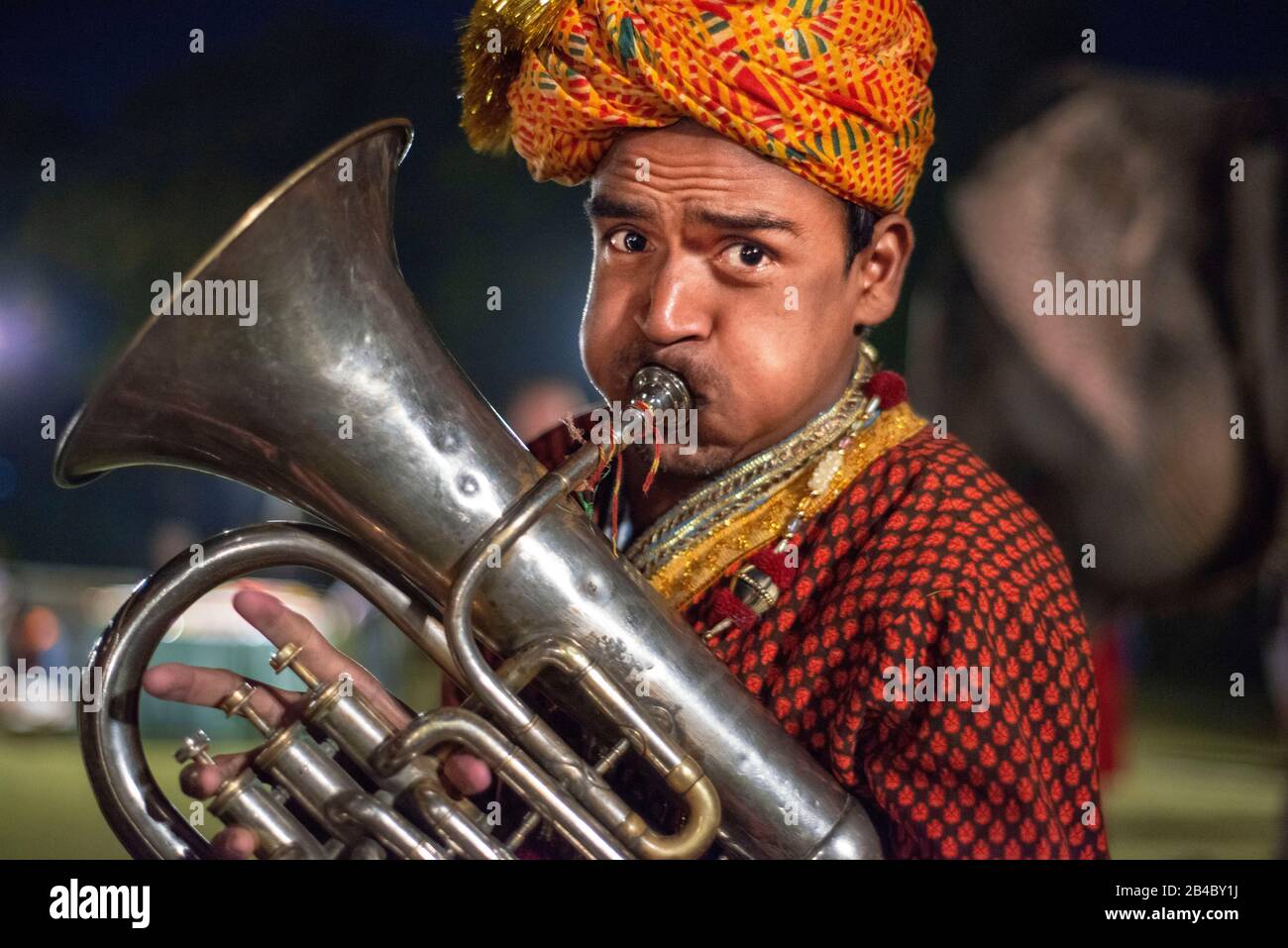 Giardini Di Jaipur City Palace, Rajasthan, India. Il palazzo era la sede del Maharaja di Jaipur, la testa del clan Kachwaha Rajput. Caloroso benvenuto con spirito Foto Stock