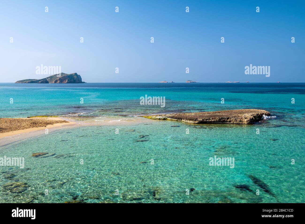 Spiaggia Di Cala Comte, Ibiza, Isole Baleari, Spagna Foto Stock