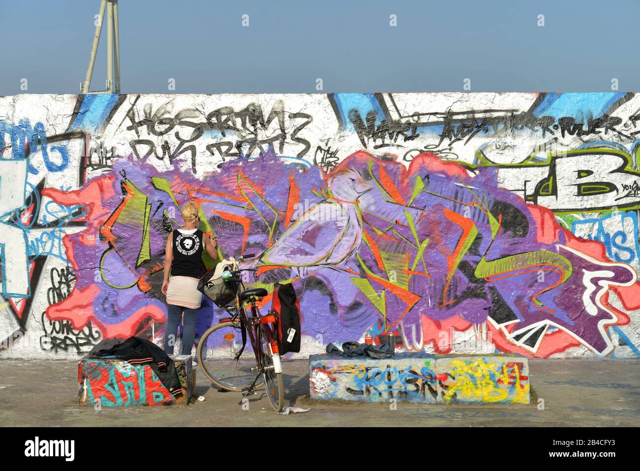 Graffiti, Mauerpark, Prenzlauer Berg di Berlino, Deutschland Foto Stock