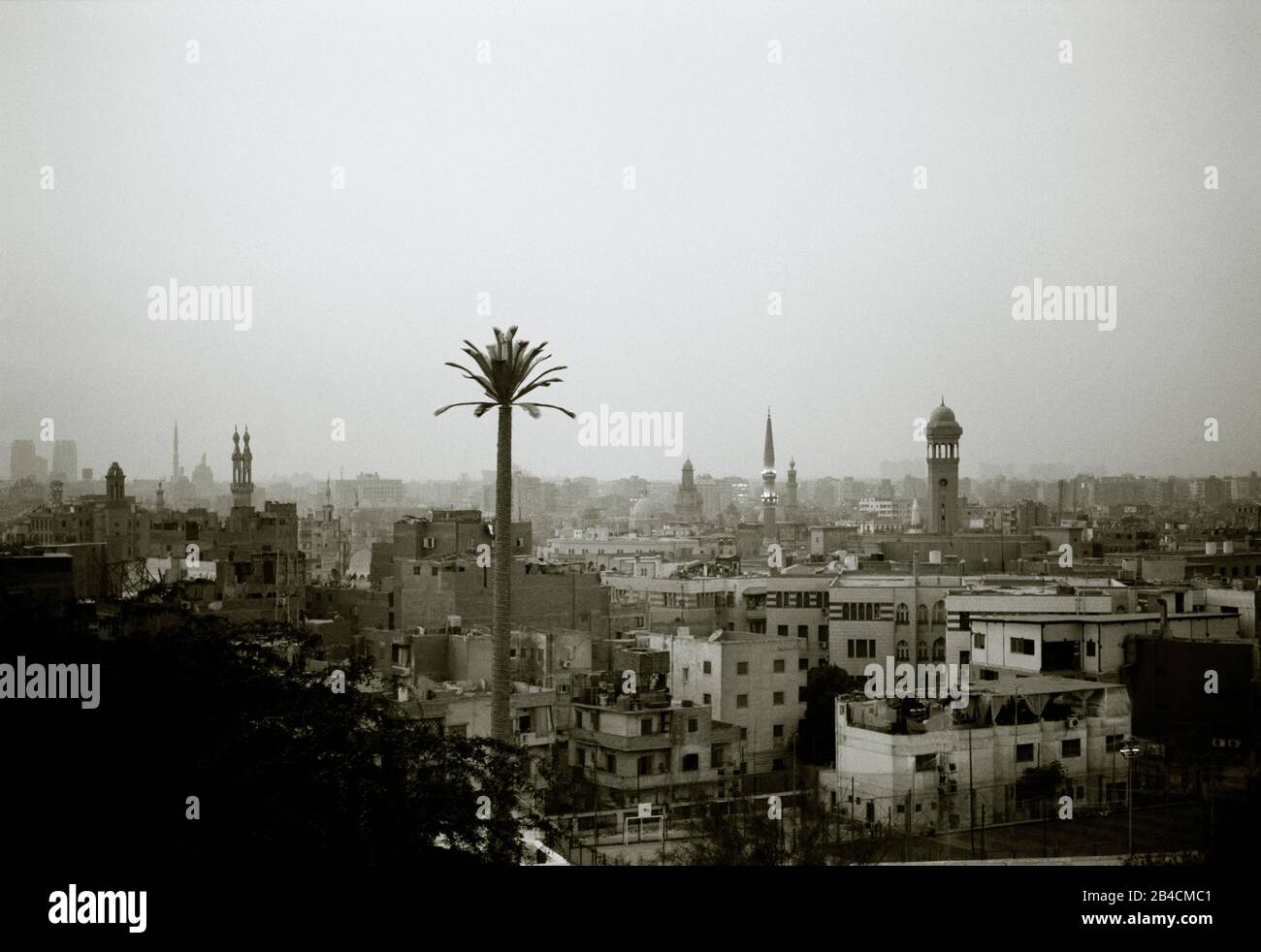 Viaggio - Vista al tramonto crepuscolo sul centro e i quartieri islamici della città del Cairo dal Parco al Azhar in Egitto in Nord Africa Medio Oriente Foto Stock