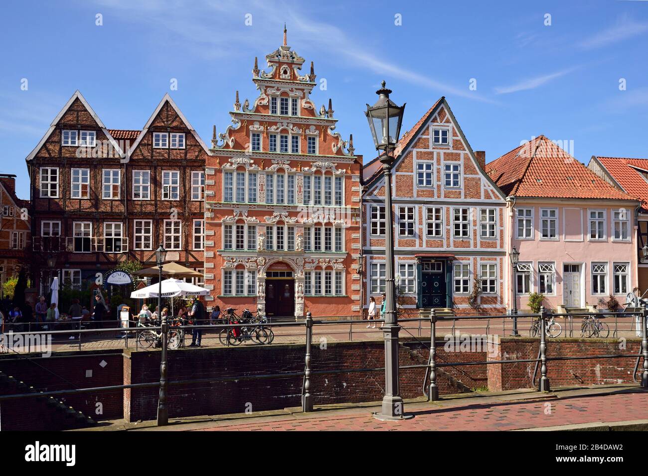 Europa, Germania, Bassa Sassonia, Stade, Hamburg Metropolitan Region, Hanseatic City, Hansehafen, Water West, Mayor Hintze La Casa In Stile Weser-Rinascimentale Costruita Nel 1646 Foto Stock