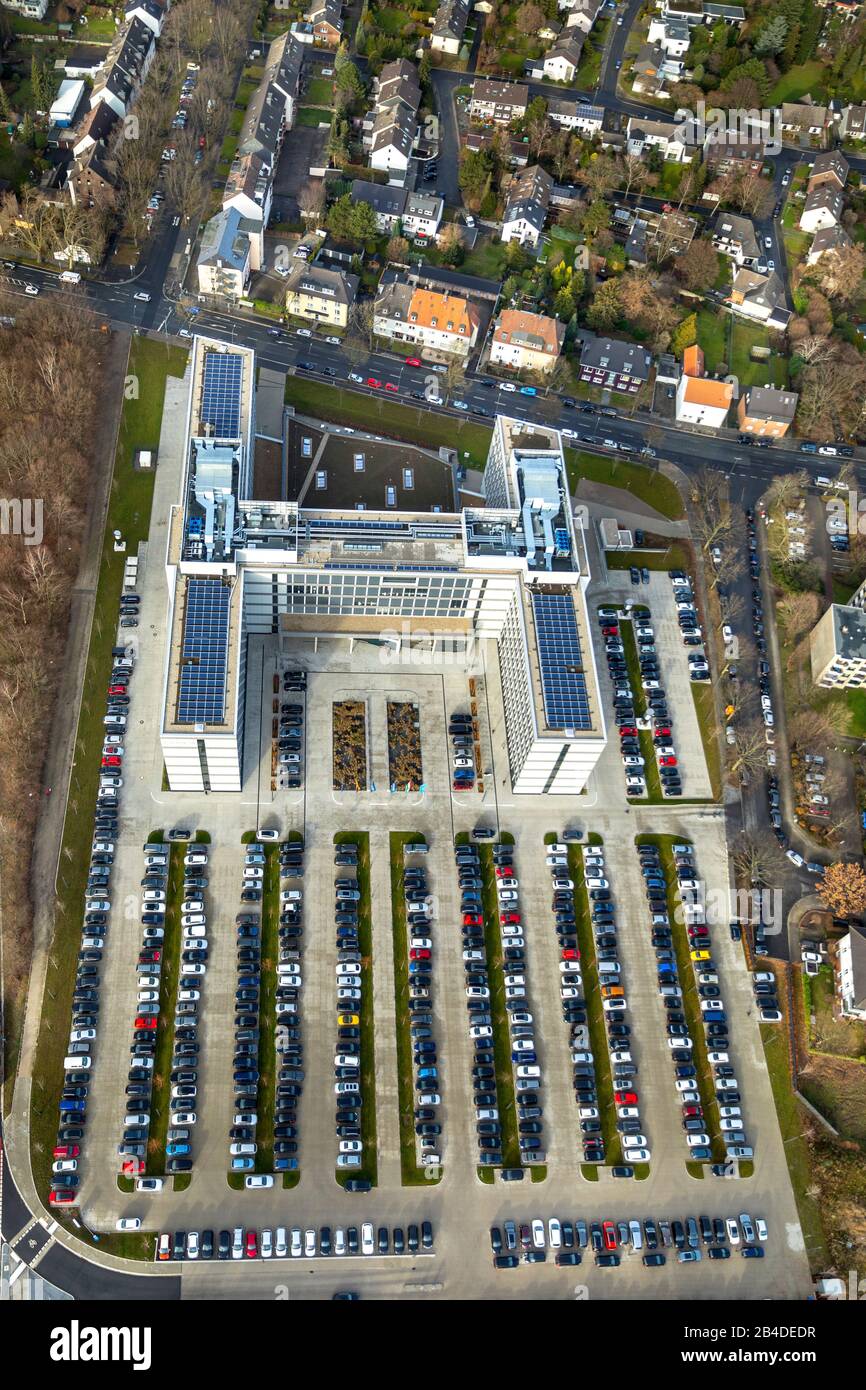 Veduta aerea, nuova costruzione Vonovia sede centrale, Universitätsstraße, Wiemelshausen, Bochum, Renania Settentrionale-Vestfalia, Germania Foto Stock