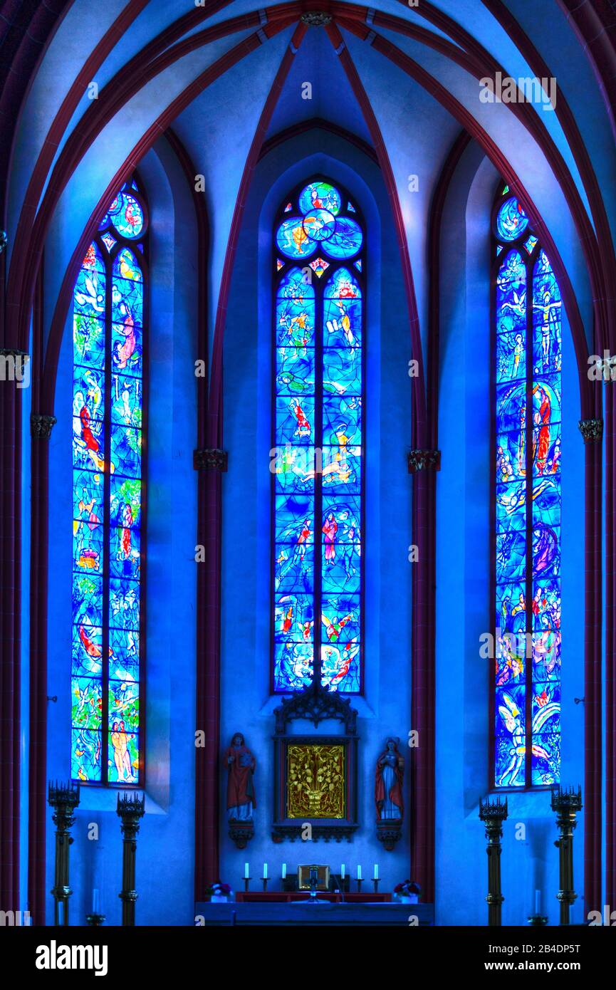Chancery, finestra di Chagall, chiesa parrocchiale Sankt Stephan, Magonza, Renania-Palatinato, Germania Foto Stock