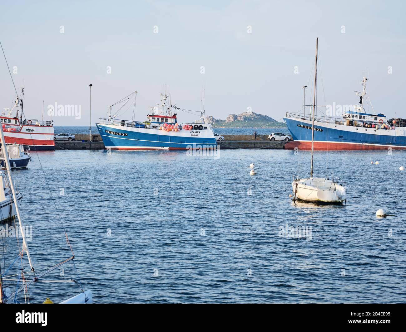 Europa, Francia, Bretagna, Roscoff, pesca a strascico nel porto Foto Stock