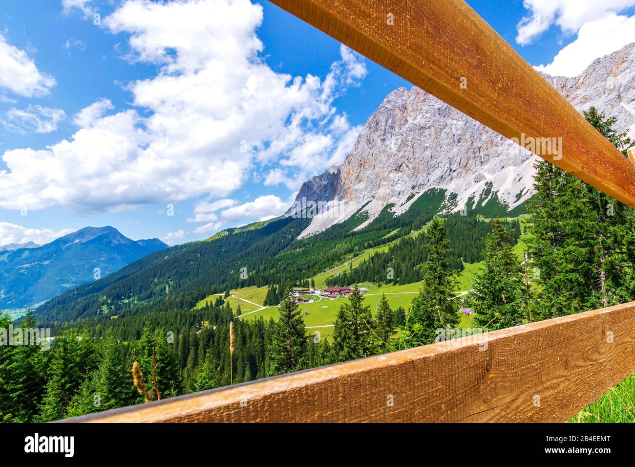 Vista, Ehrwalder Alm, Ehrwalder Bergbahn, Austria, Tirolo, Ehrwald Foto Stock