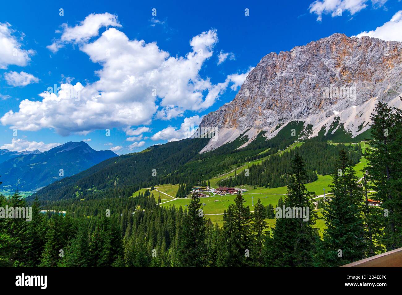 Vista, Ehrwalder Alm, Ehrwalder Bergbahn, Austria, Tirolo, Ehrwald Foto Stock