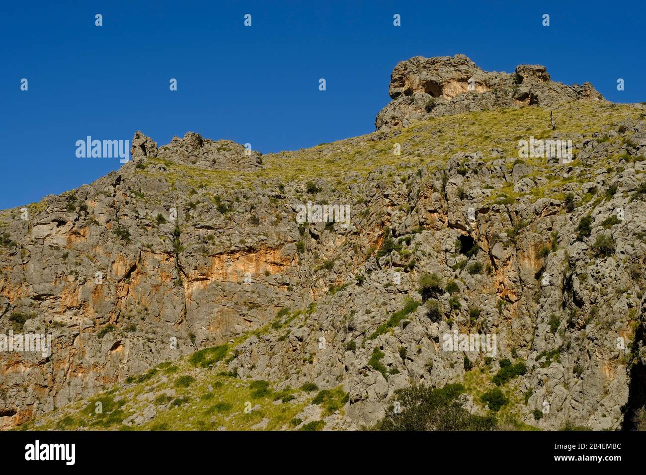 Il canyon Torrent de Pareis a Sa Calobra nella Serra de Tramuntana, Maiorca, Isole Baleari, Spagna Foto Stock