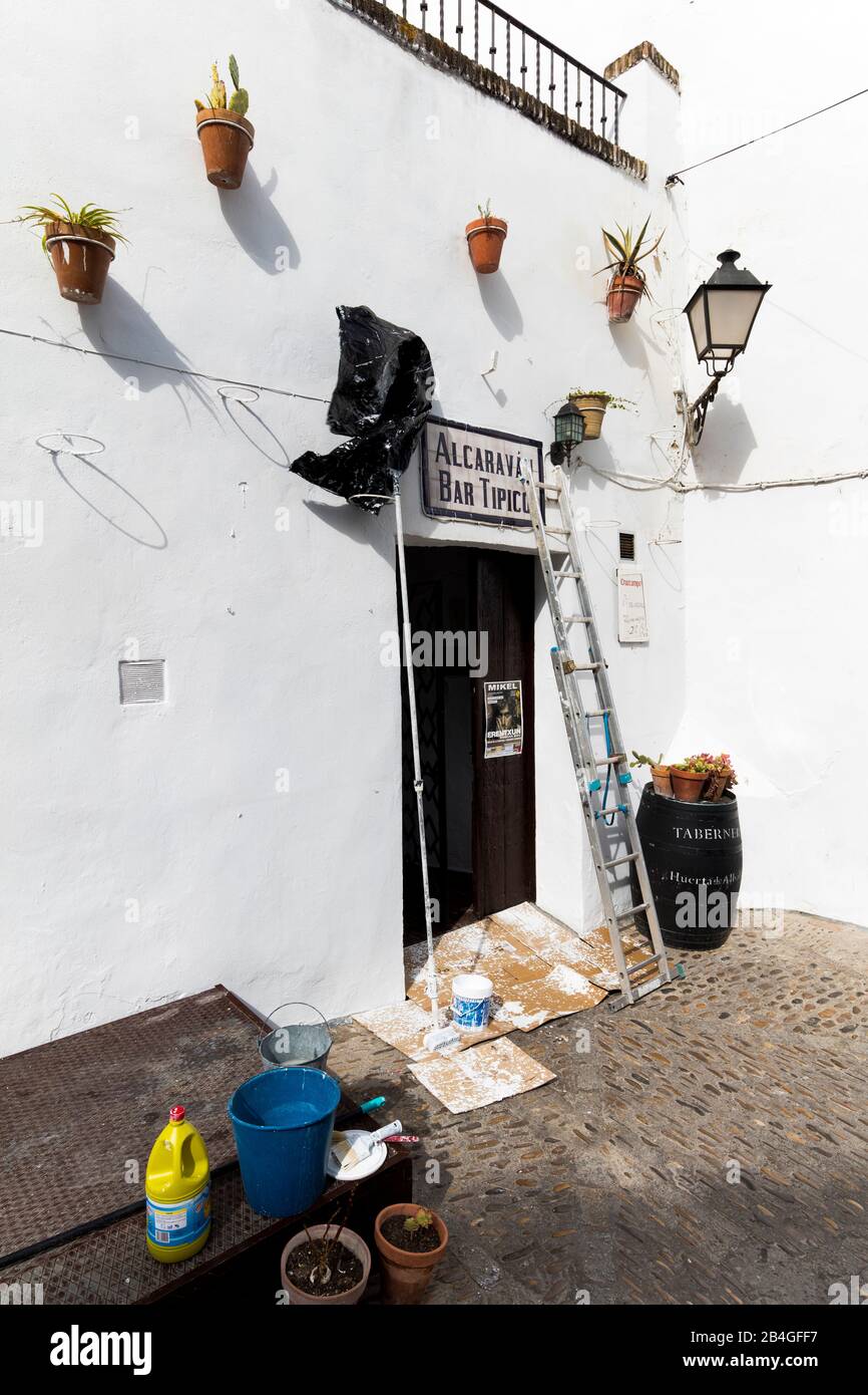 Haustür, Hausmauer, Maler, Architektur, Arcos De La Frontera, Andalusien, Spanien, Europa Foto Stock