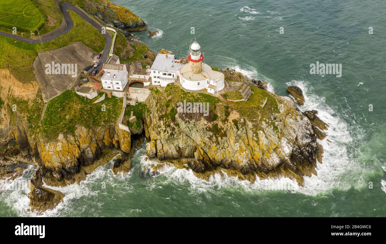 Veduta Aerea Del Faro Di Baily, Howth North Dublin Foto Stock