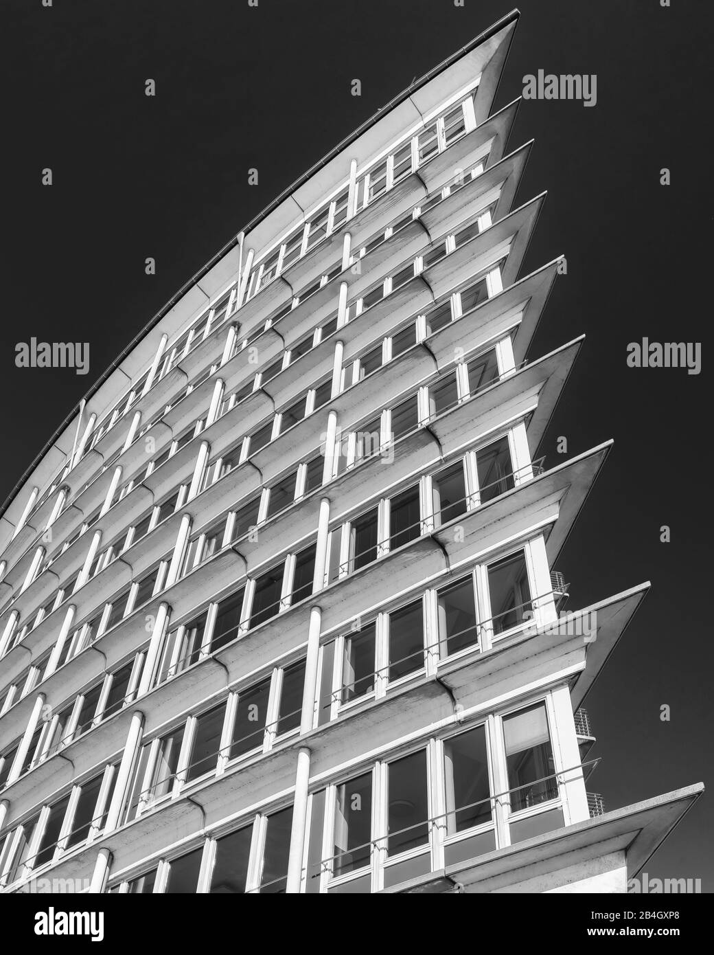 Edificio, re top, Amburgo, Germania, architettura, low-key, bianco e nero, Foto Stock