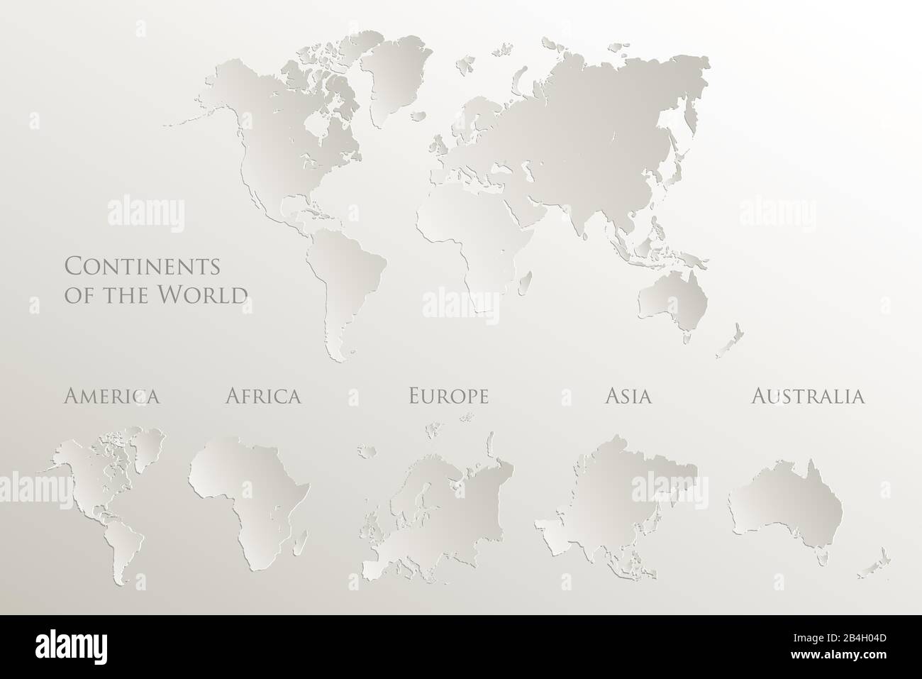 Mappa dei continenti del mondo, America, Europa, Africa, Asia, Australia, carta Naturale vettore 3D Illustrazione Vettoriale