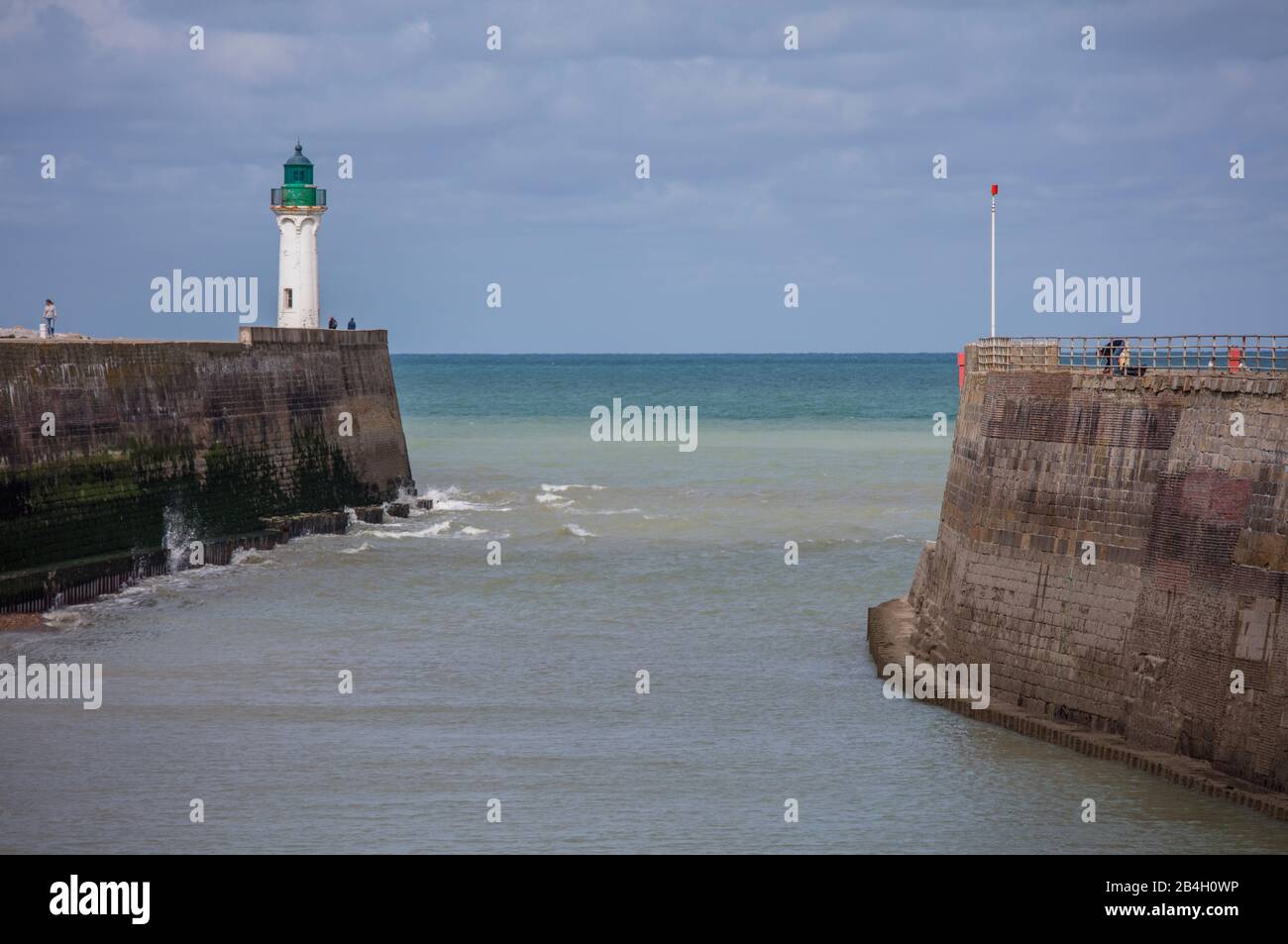 Normandia, faro, porto, nuvole, Manica, Oceano Atlantico, porto Foto Stock