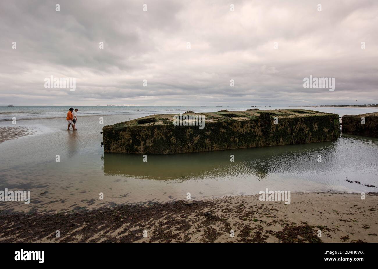 Normandia, porto militare, rovina, marea, D-Day Foto Stock