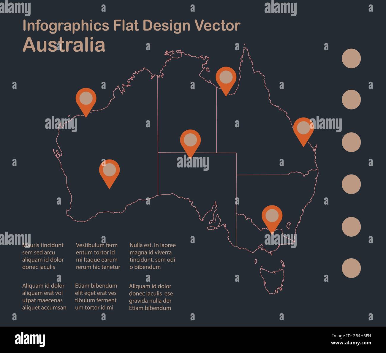 Infografiche mappa Australia contorno, design piatto, colore blu arancione vettore Illustrazione Vettoriale