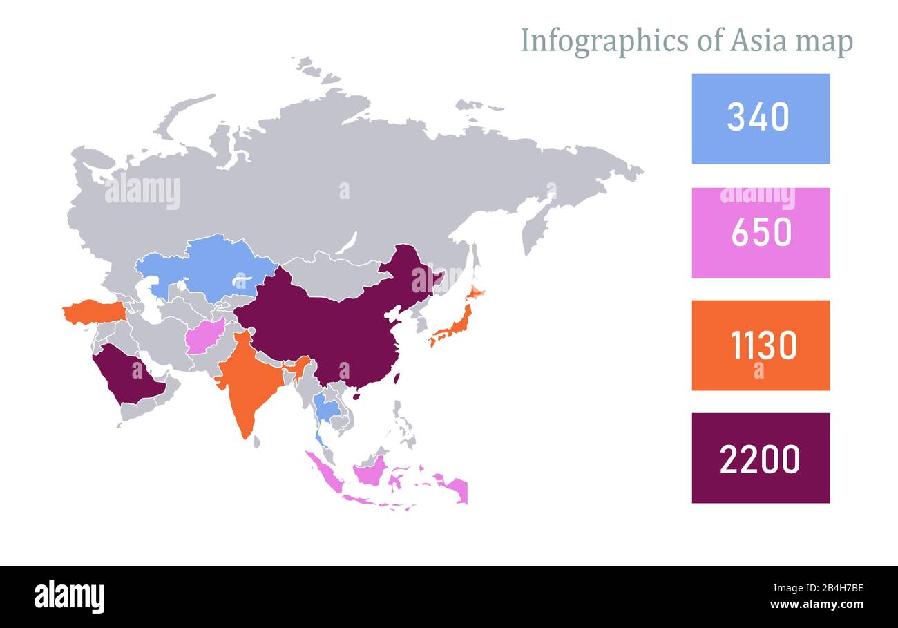 Infografica della mappa Asia, vettore dei singoli stati Illustrazione Vettoriale