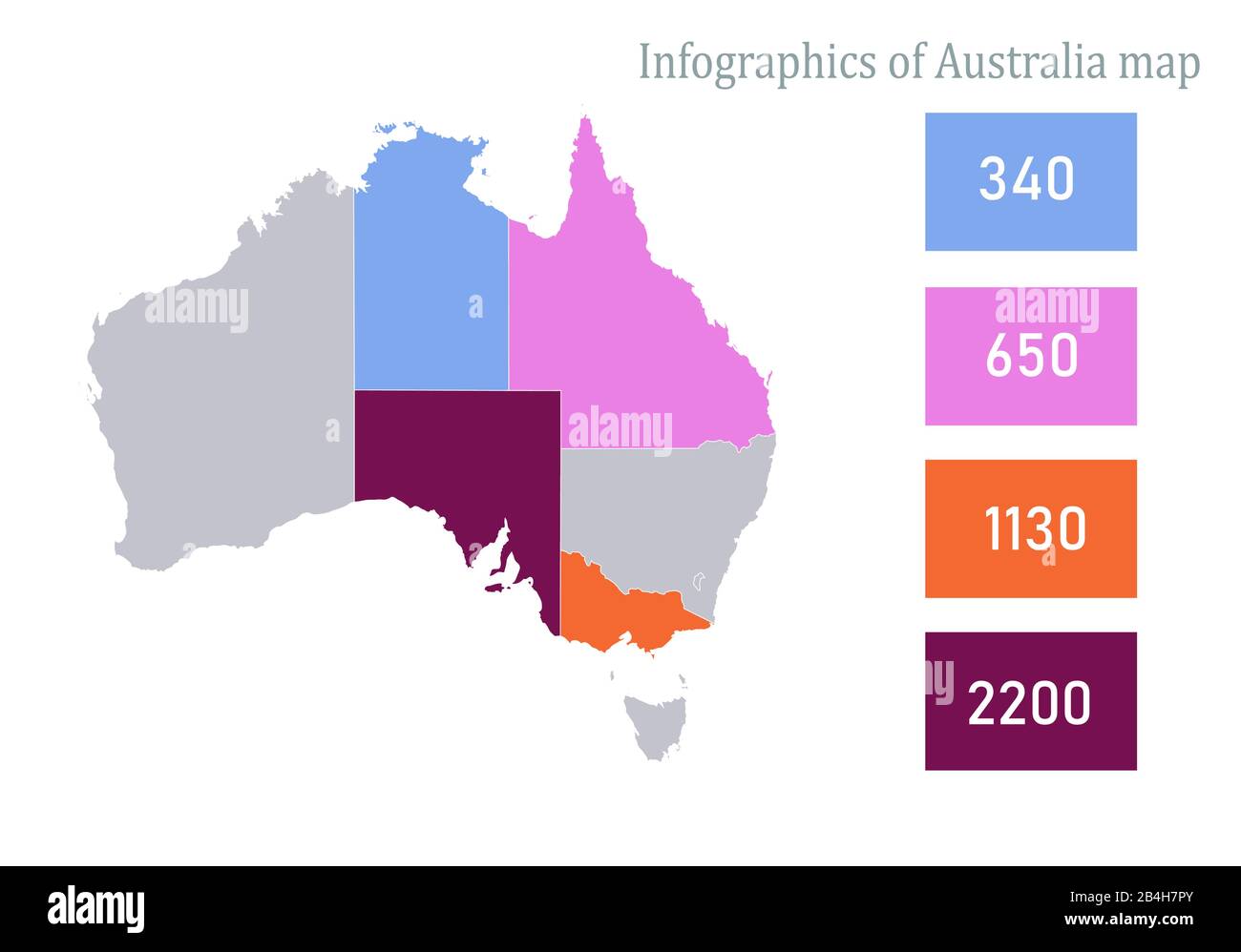 Infografica della mappa Australia, vettore dei singoli stati Illustrazione Vettoriale