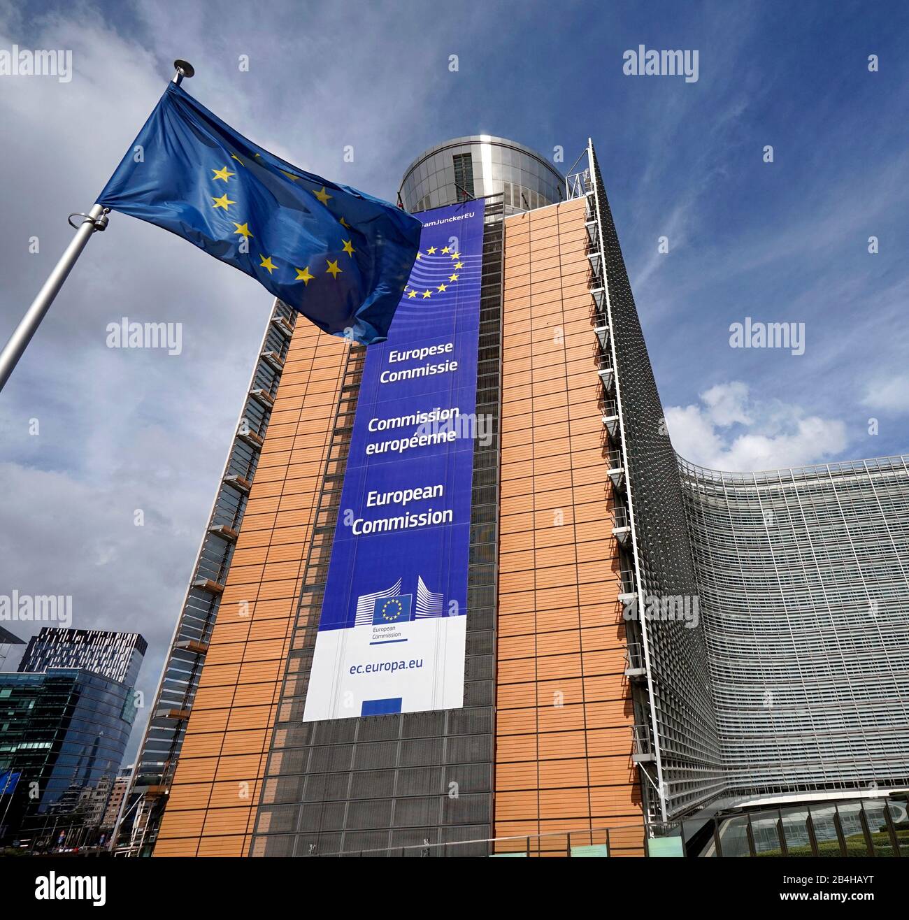 Europa, Belgio, Bruxelles, Europaviertel, Commissione Europea, Bandiera Europea Foto Stock