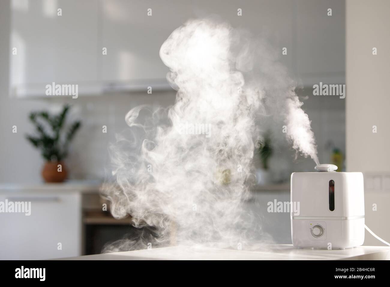 Diffusore di olio aromatico sul tavolo a casa, vapore dall'umidificatore  dell'aria. Tecnologia a ultrasuoni, aumento dell'umidità dell'aria in  ambienti interni, confortevole convivenza Foto stock - Alamy