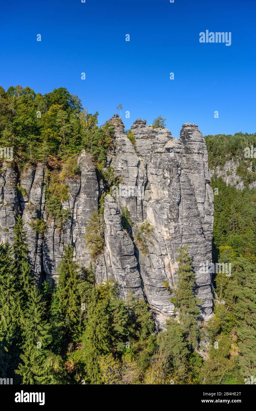 Deutschland, Sachsen, Sächsische Schweiz, Lohmen, Bastei, Ferdinandstein, Wehltürme Foto Stock
