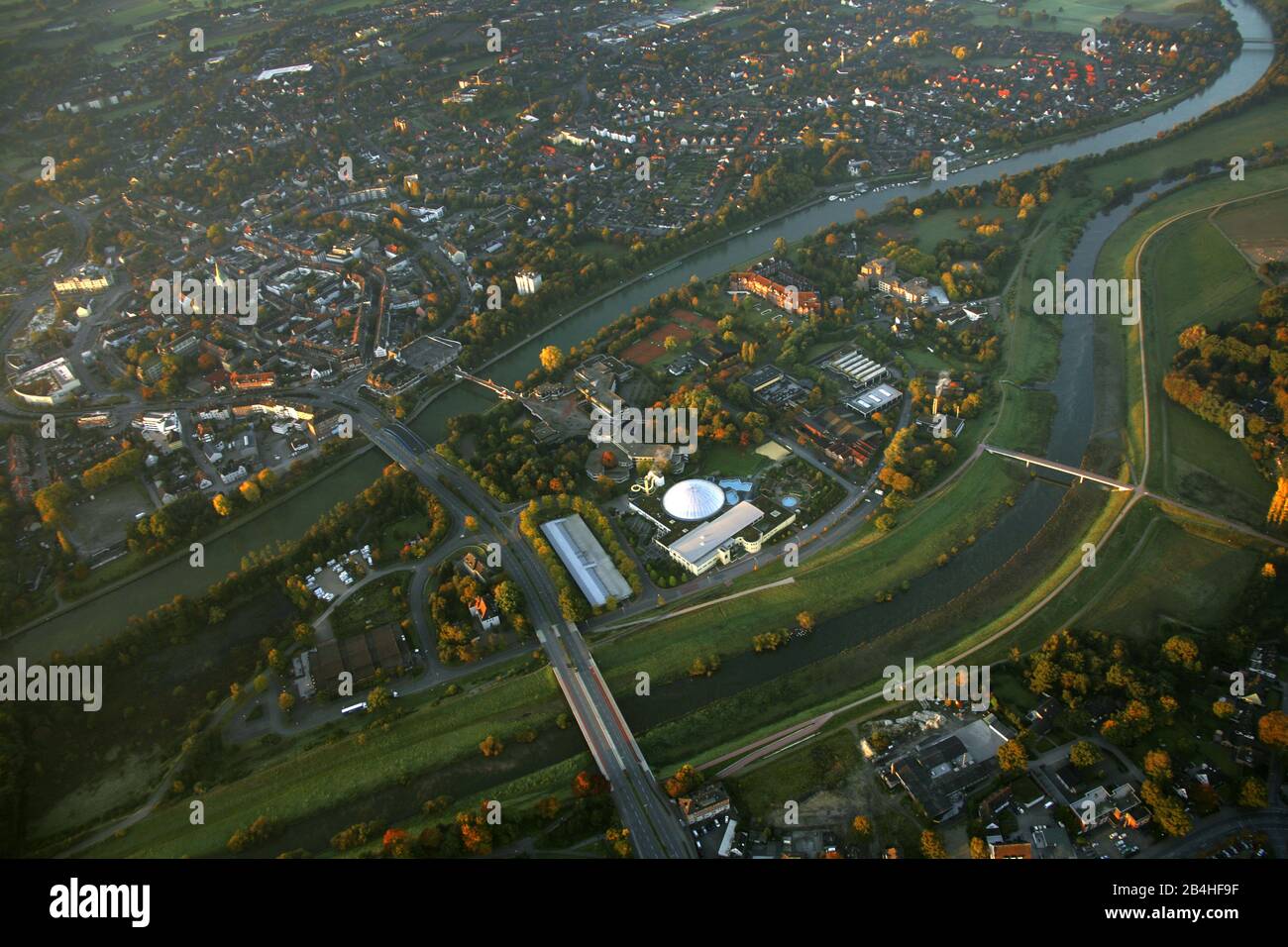 , Maria-Lindenhof di Dorsten a Wesel-Datteln-Kanal e fiume Lippe, 23.07.2009, veduta aerea, Germania, Renania Settentrionale-Vestfalia, Area della Ruhr, Dorsten Foto Stock