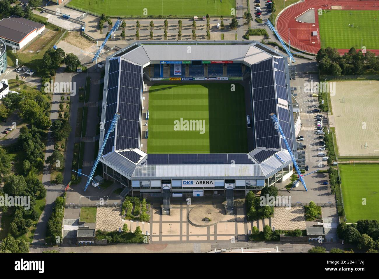 , DKB Arena, stadio di calcio della F.C. Hansa Rostock, 09.08.2012, Vista Aerea, Germania, Mecklenburg-Pomerania Occidentale, Rostock Foto Stock