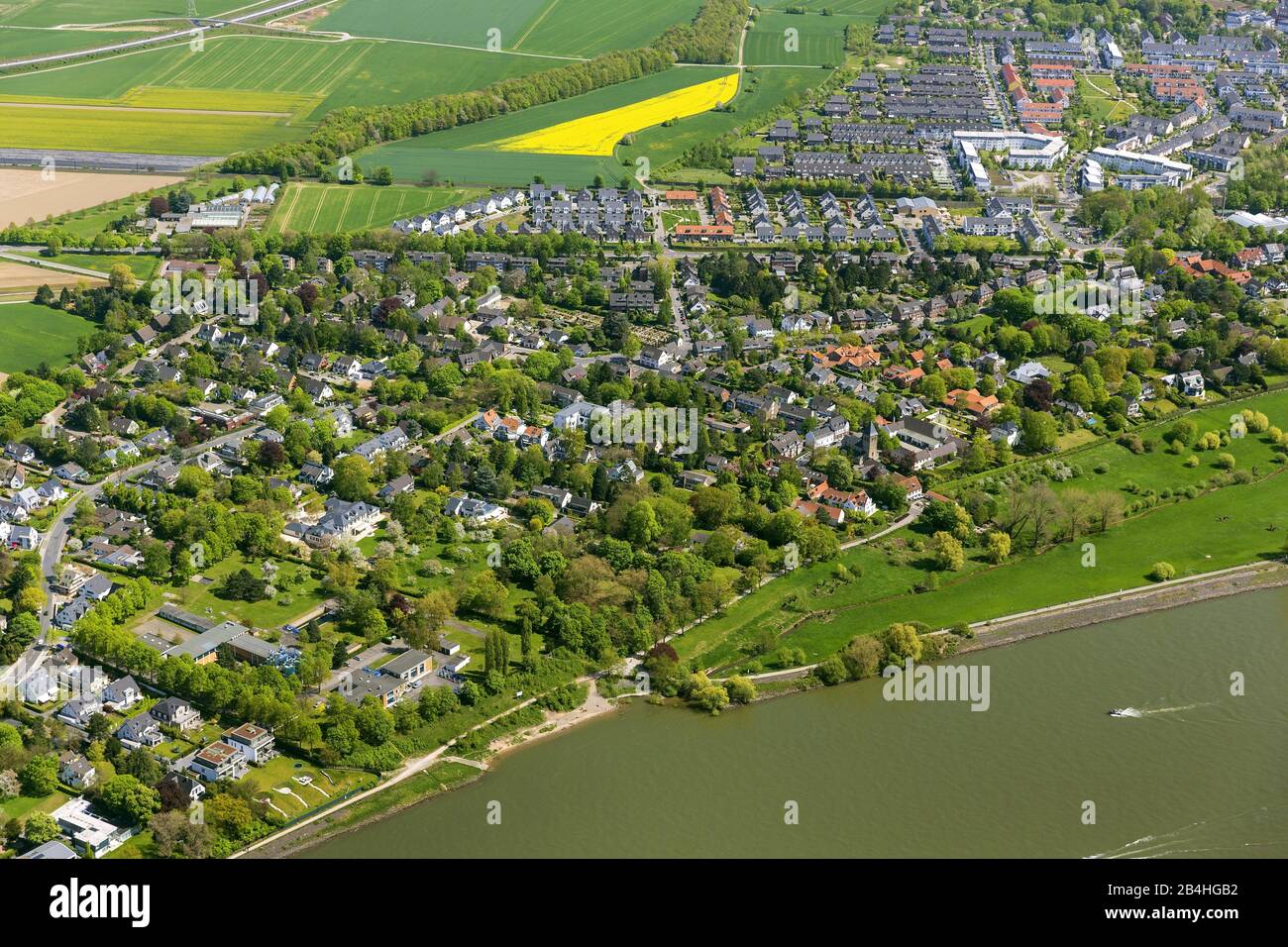 , ex villaggio di pescatori Wittlaer sul fiume Reno, 05.05.2013, vista aerea, Germania, Renania Settentrionale-Vestfalia, Basso Reno, Dusseldorf Foto Stock