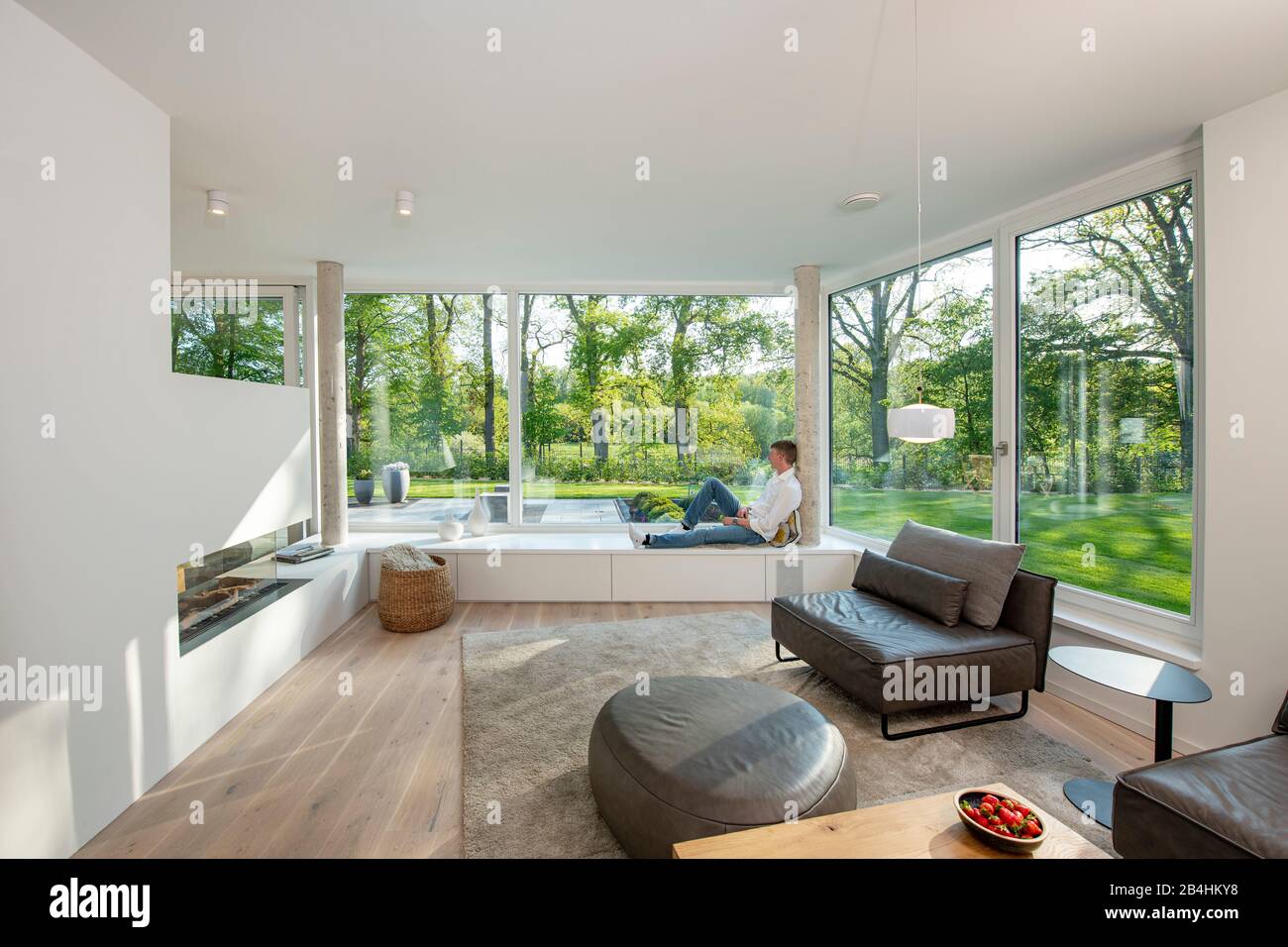 Möbelierung und Inneneinrichtung eines modernen Einfamilienhauses Foto Stock