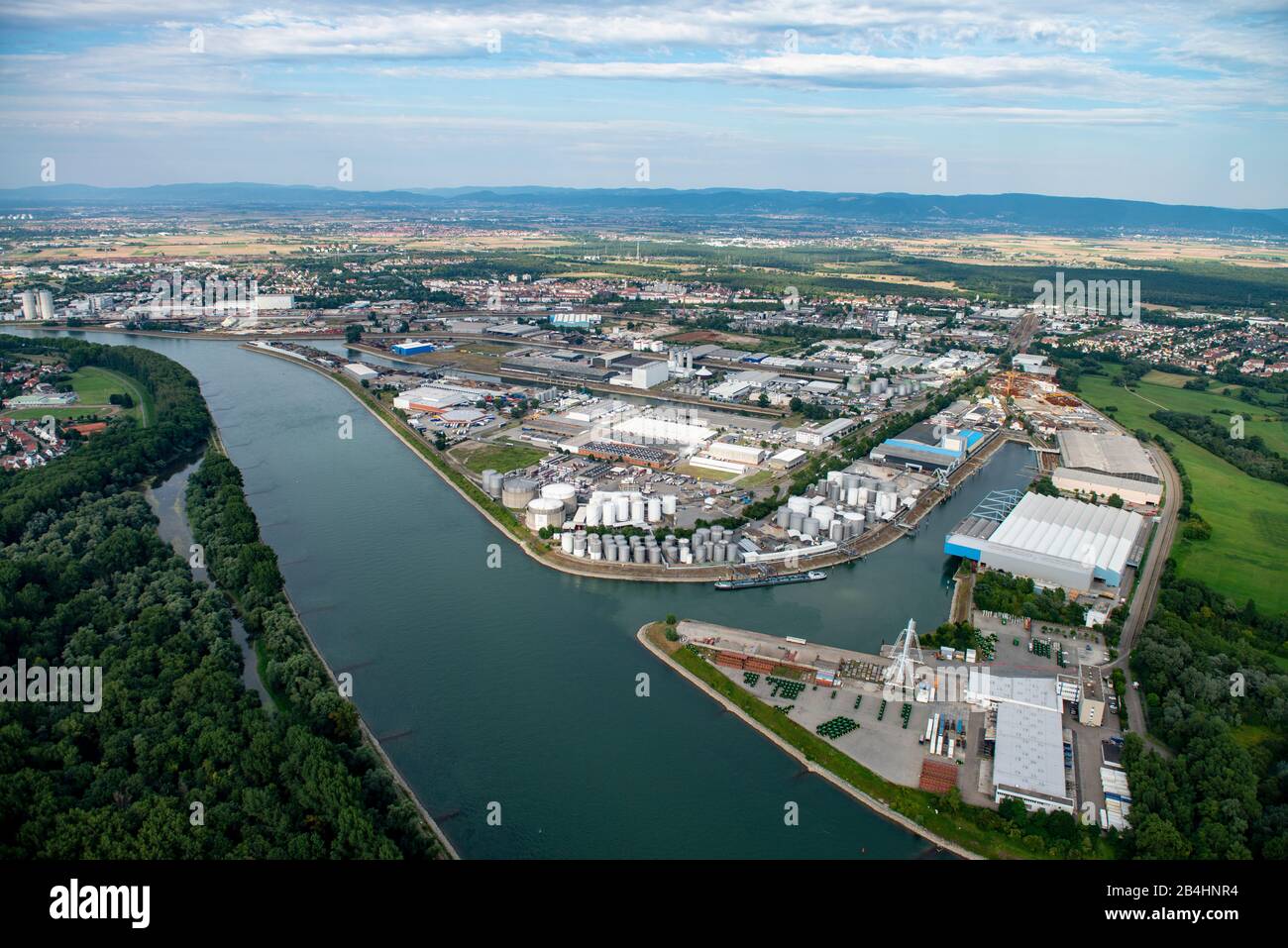 Veduta aerea del Reno nella zona industriale di Rheinau Foto Stock