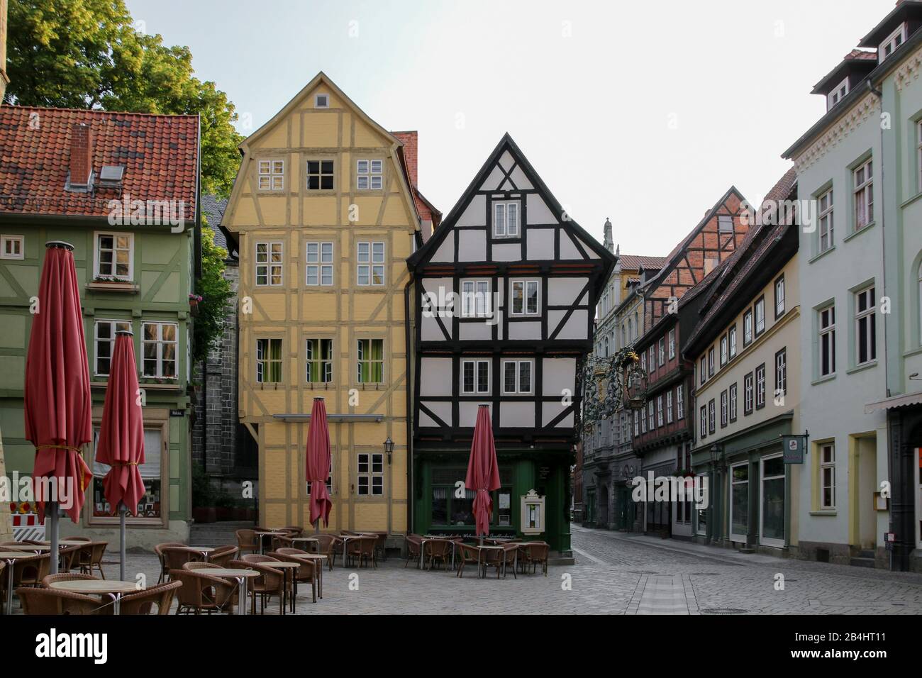 Deutschland, Sachsen-Anhalt, Quedlinburg, Fachwerkhäuser, Unesco, Weltkulturerbe. Foto Stock