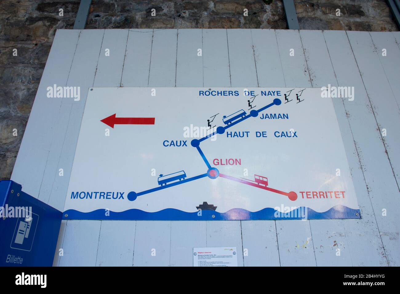 Info segno di Glion Funicolare del territorio, Montreux, Canton vaud, Svizzera Foto Stock