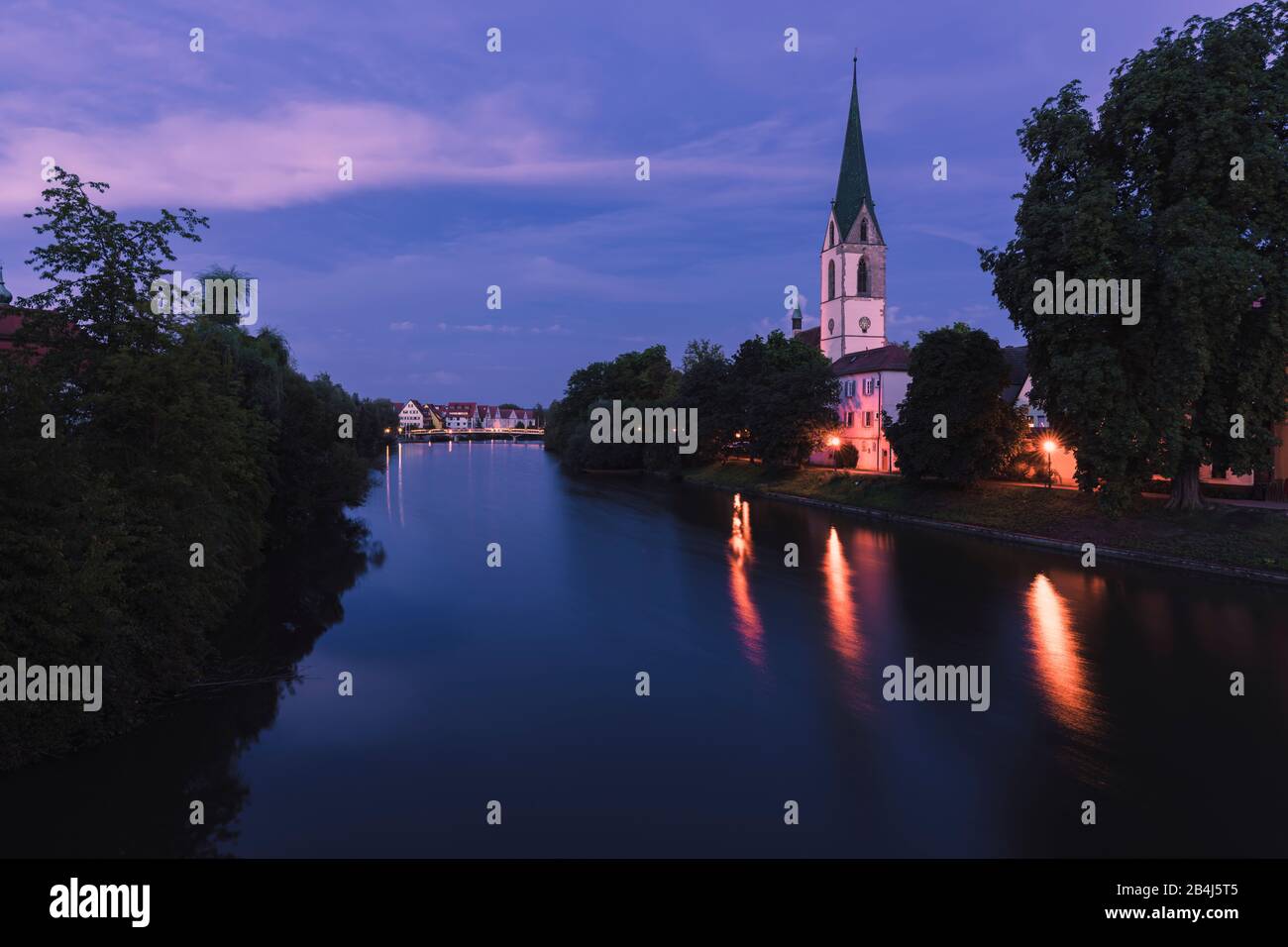 Stiftskirche St. Moriz, Josef Eberle Bridge, Neckar, Rottenburg, Baden-Wuerttemberg, Germania, Europa Foto Stock