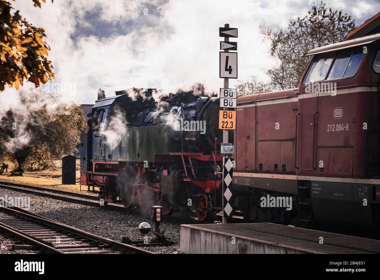 Locomotiva A Vapore, Schwäbische Waldbahn, Welzheim, Baden-Württemberg, Germania, Europa Foto Stock