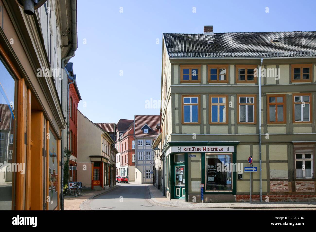 Germania, Sassonia-Anhalt, Salzwedel, città interna, case a graticcio, città anseatica, Altmark. Foto Stock