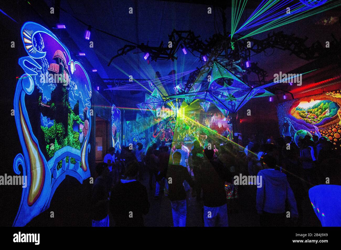 Laser, Blacklight, Spettacolo, Goa Party. Foto Stock