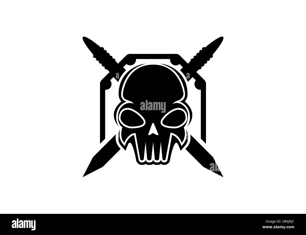 Logo Skull Warrior modello nero su sfondo bianco Illustrazione Vettoriale