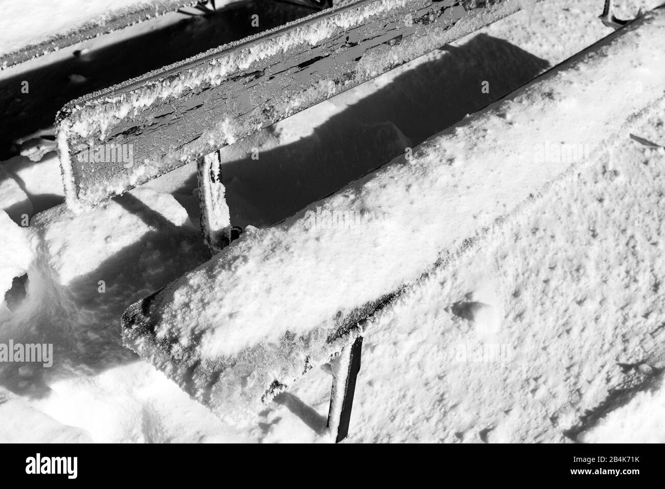 Inverno, panca, ghiaccio, Wasserkuppe, gelo, neve, Rhön, Assia, Germania, Europa, Foto Stock