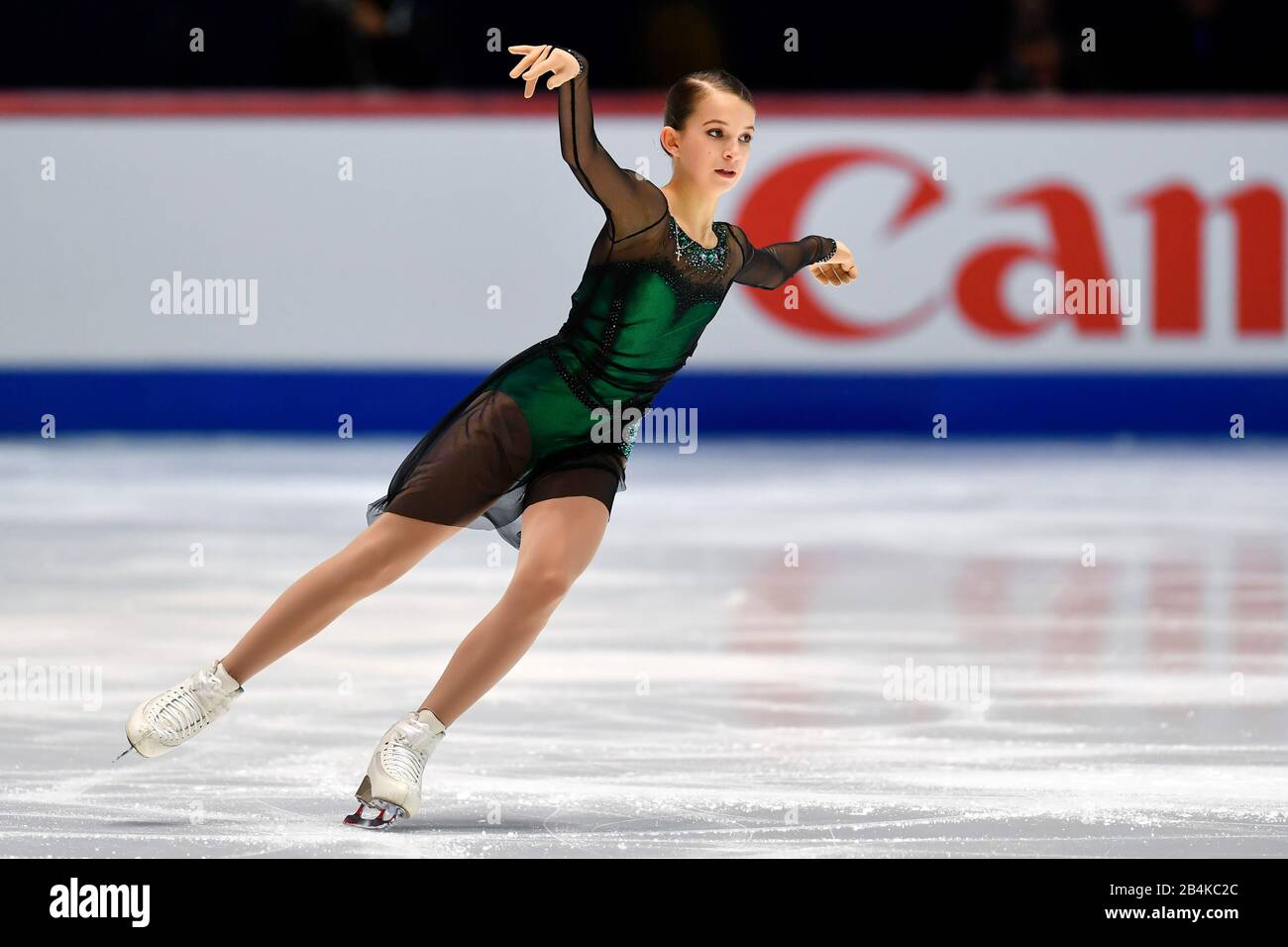 Tallinn, Estonia. 6th Mar, 2020. Anastasia Shabotova dell'Ucraina si esibisce durante il breve programma delle Signore ai Campionati di pattinaggio ISU World Junior Figure a Tallinn, Estonia, 6 marzo 2020. Credito: Sergei Stepanov/Xinhua/Alamy Live News Foto Stock