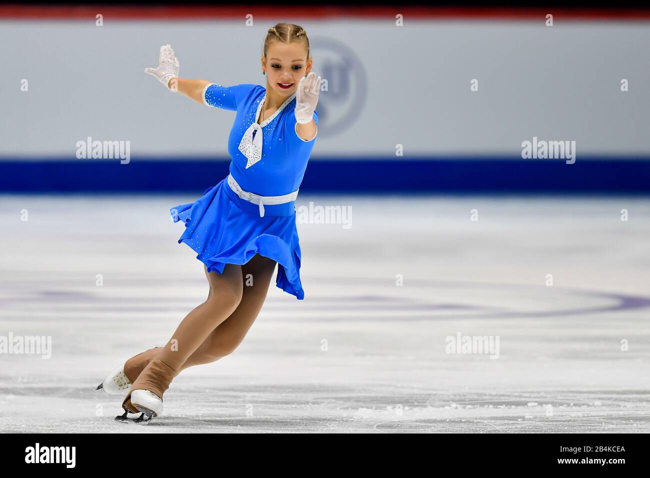 Tallinn, Estonia. 6th Mar, 2020. Milana Romashova della Bielorussia si esibisce durante il corteo delle Signore al Campionato ISU World Junior Figure Skating di Tallinn, Estonia, 6 marzo 2020. Credito: Sergei Stepanov/Xinhua/Alamy Live News Foto Stock