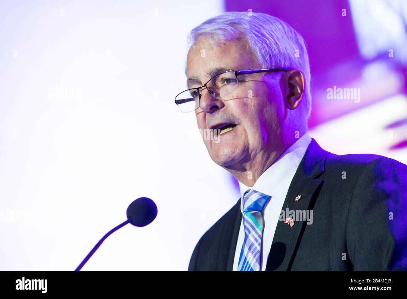 Marc Garneau, Ministro dei Trasporti, Canada, parla al vertice della Camera di Commercio degli Stati Uniti a Washington, D.C. il 5 marzo 2020. Foto Stock