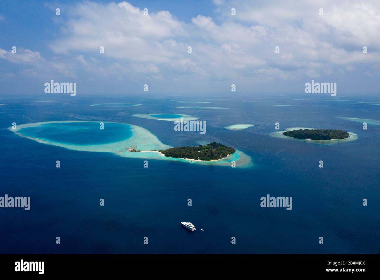 Isola di vacanza e Villivaru Biyaadhoo, South Male Atoll, Oceano Indiano, Maldive Foto Stock