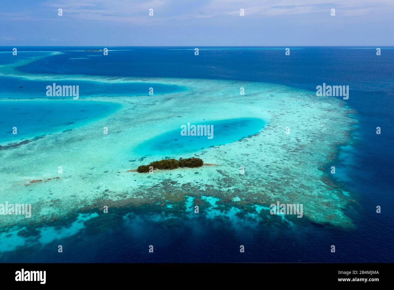 Isola disabitata vicino Bodumohora, Felidhu Atoll, Oceano Indiano, Maldive Foto Stock