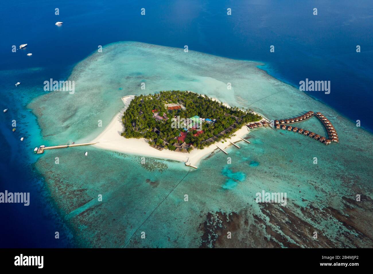 Vacanza isola Alimatha, Felidhu Atoll, Oceano Indiano, Maldive Foto Stock