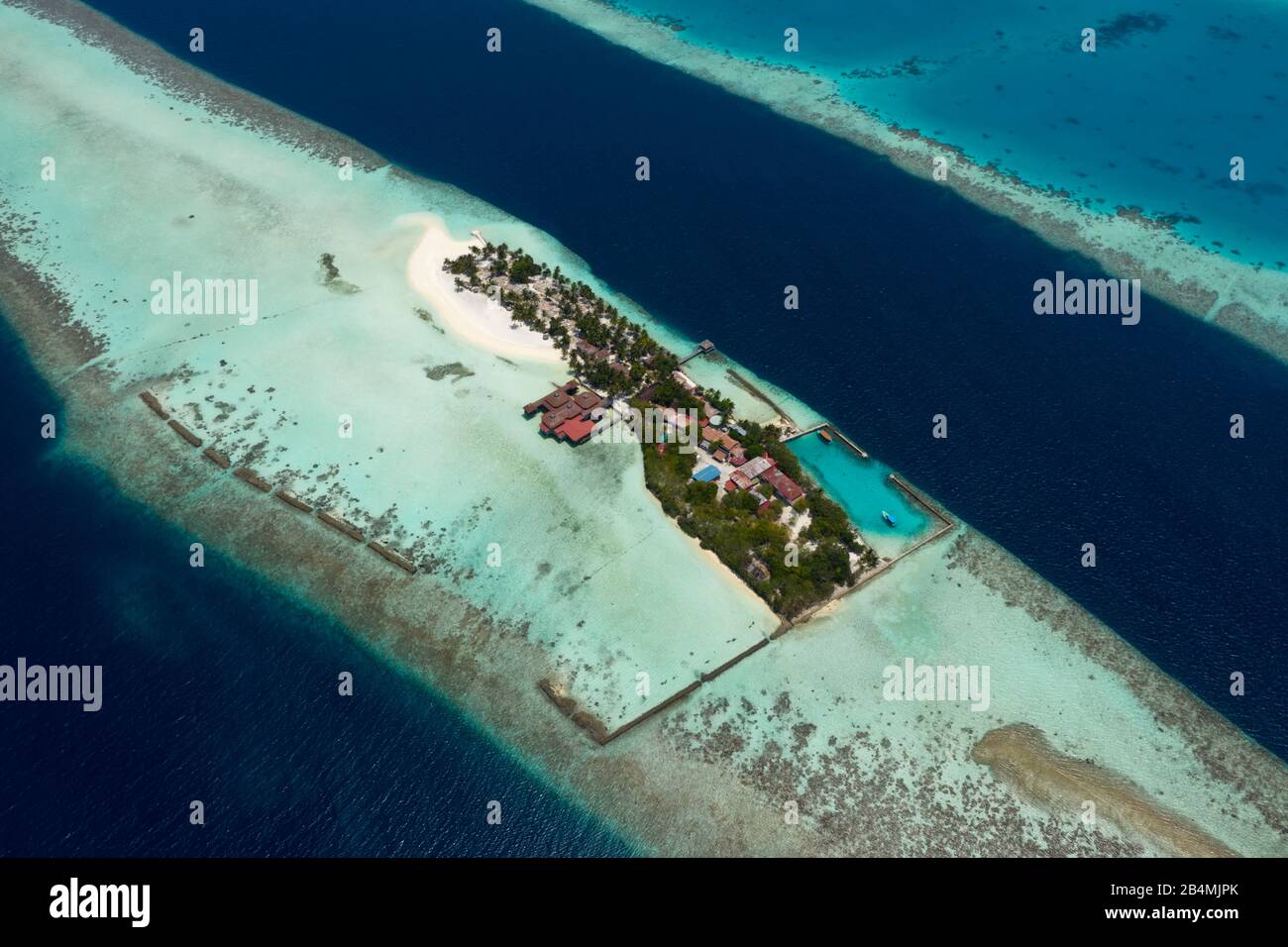 Isola di vacanza, Ranveli atollo di Ari, Oceano Indiano, Maldive Foto Stock