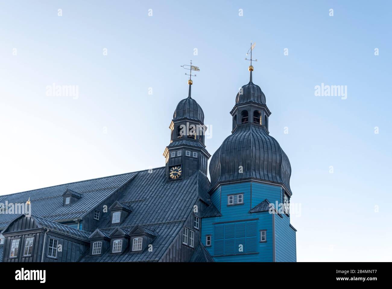 Germania, Bassa Sassonia, Clausthal-Zellerfeld, Goslar, Oberharz, Marktkirche Zum Heiligen Geist A Clausthal A Natale. Foto Stock